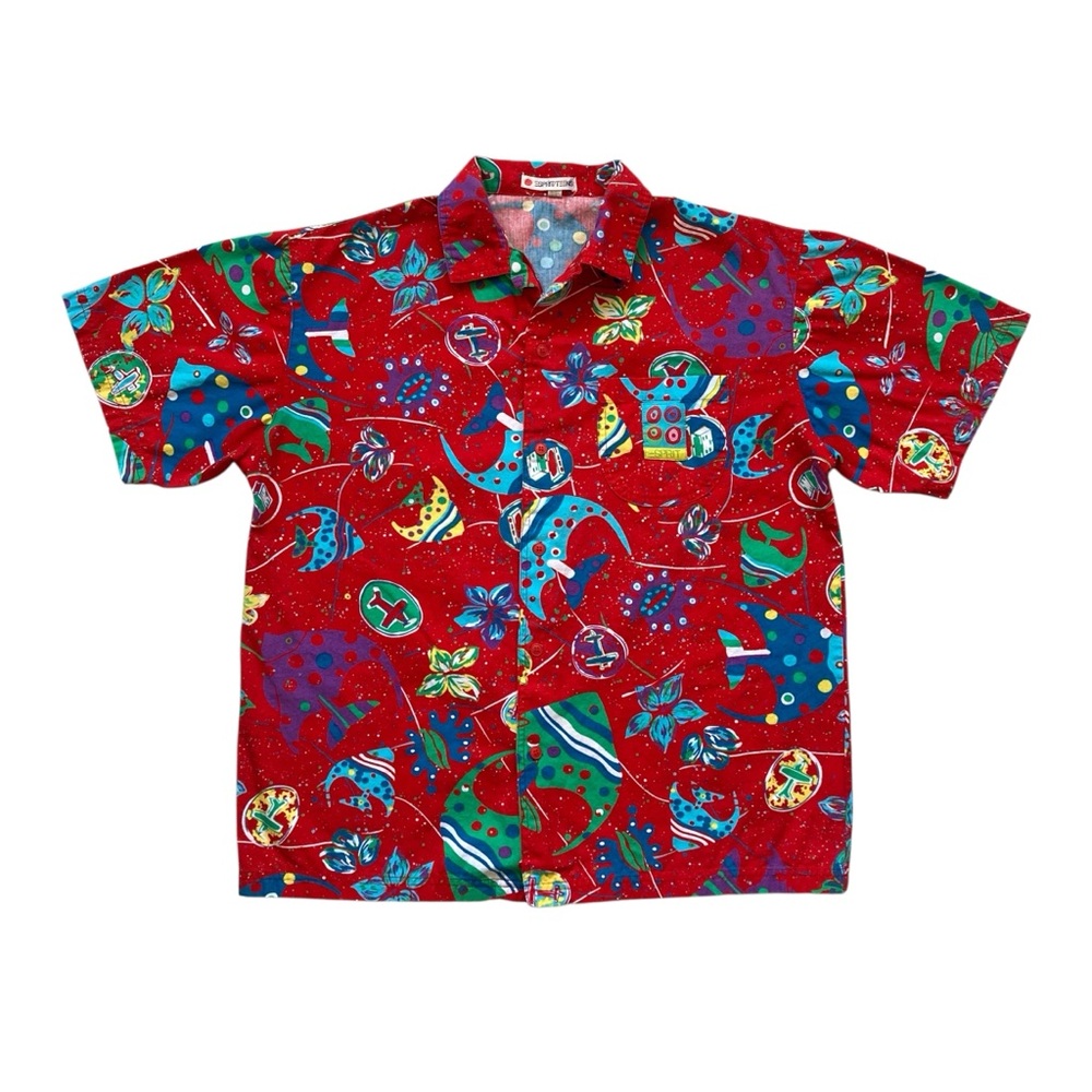 Vintage 90s Hawaiian Fish Patterned Button Down 🐠